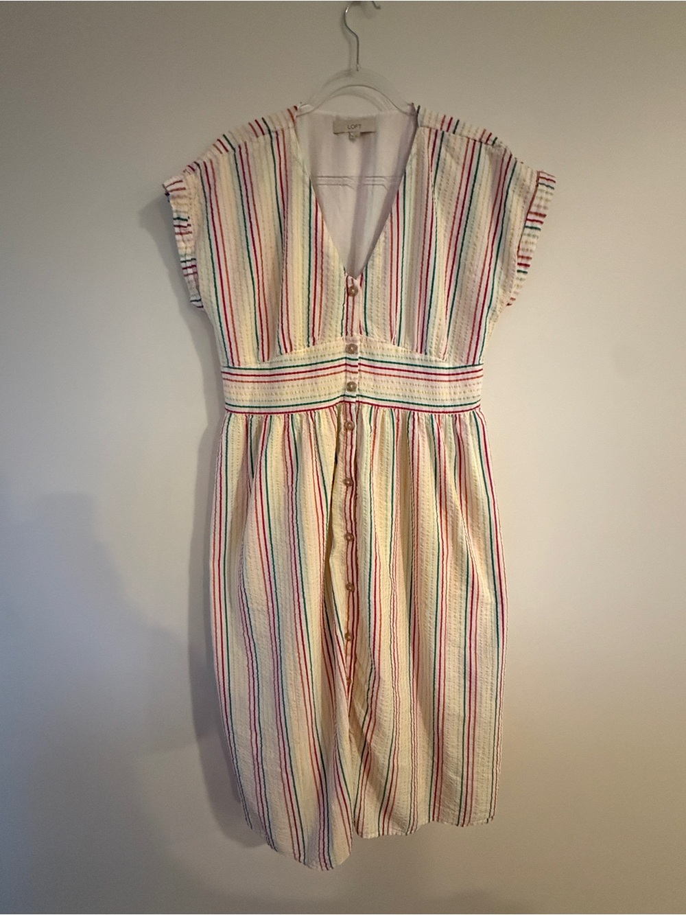 LOFT Size 14 Multicolor Striped Button Front Dress